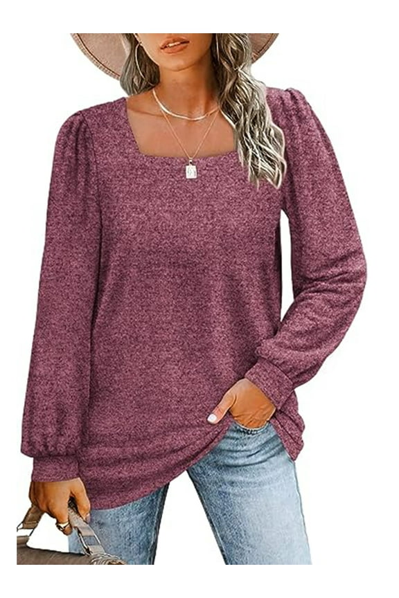 Sweatshirts for Women Square Neck Long Sleeve Shirts Casual Tunic Tops