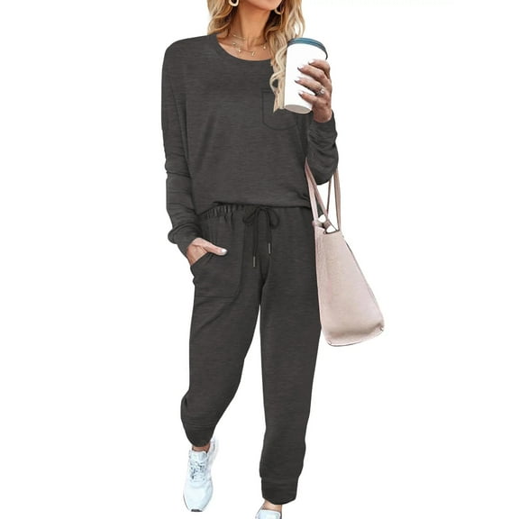Shine Up Sweatsuit Sets for Women 2 Piece Lounge Set Loose Jogger Sets Fall Outfits Sets Solid Tracksuits with Pockets
