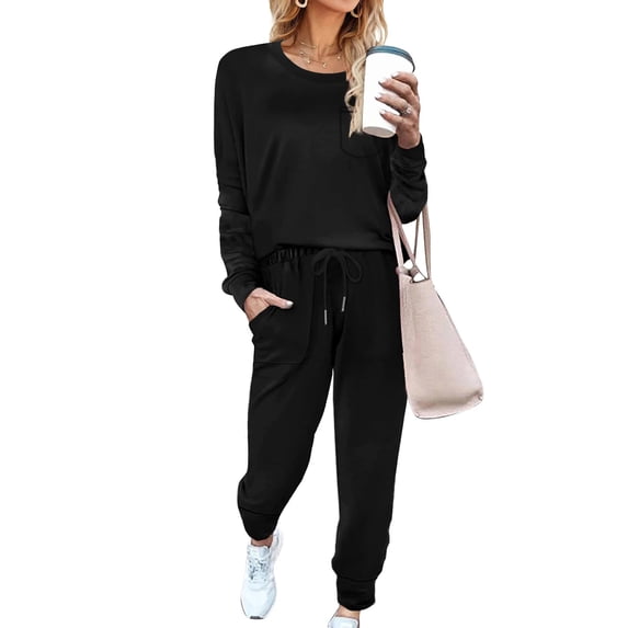 Shine Up Sweatsuit Sets for Women 2 Piece Lounge Set Loose Jogger Sets Fall Outfits Sets Solid Tracksuits with Pockets