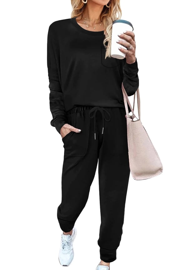 Sweatsuit Sets for Women 2 Piece Lounge Set Loose Jogger Sets Fall Outfits Sets Solid Tracksuits with Pockets