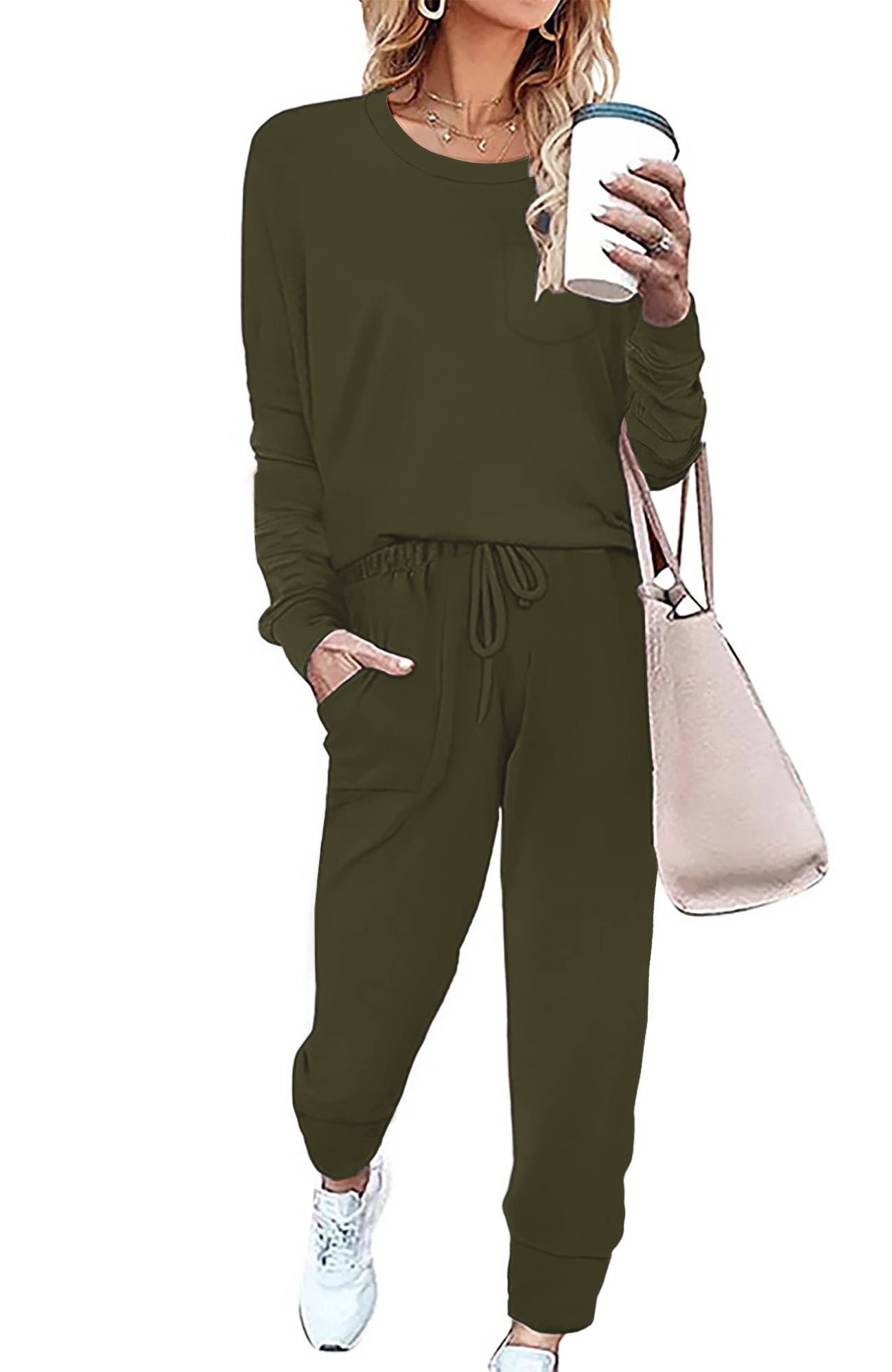 Sweatsuit Sets for Women 2 Piece Lounge Set Loose Jogger Sets Fall Outfits Sets Solid Tracksuits with Pockets