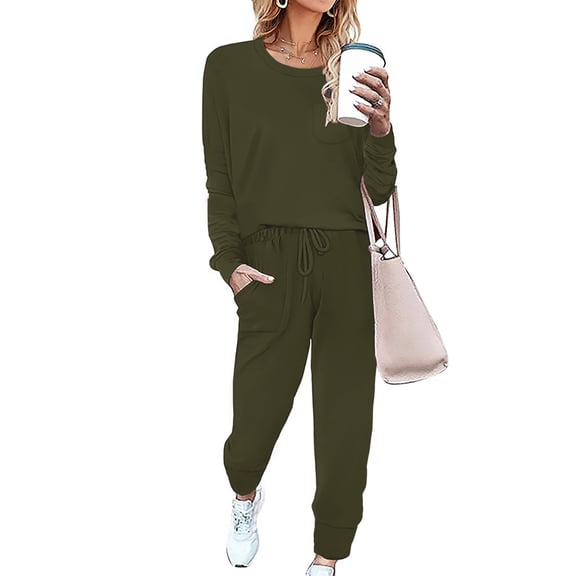 Shine Up Sweatsuit Sets for Women 2 Piece Lounge Set Loose Jogger Sets Fall Outfits Sets Solid Tracksuits with Pockets