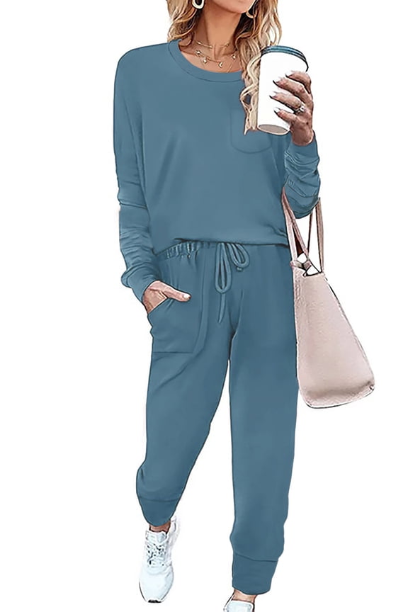 Sweatsuit Sets for Women 2 Piece Lounge Set Loose Jogger Sets Fall Outfits Sets Solid Tracksuits with Pockets