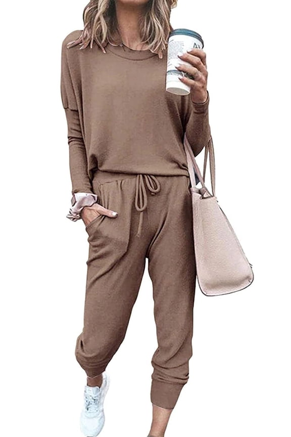 Sweatsuit Sets for Women 2 Piece Lounge Set Loose Jogger Sets Fall Outfits Sets Solid Tracksuits with Pockets
