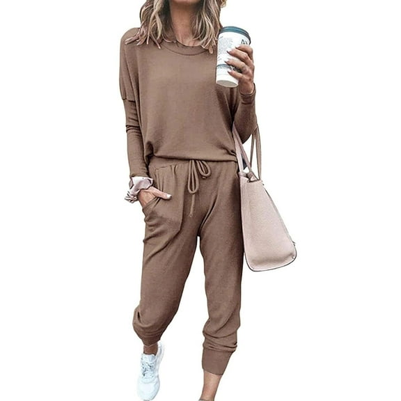 Shine Up Sweatsuit Sets for Women 2 Piece Lounge Set Loose Jogger Sets Fall Outfits Sets Solid Tracksuits with Pockets