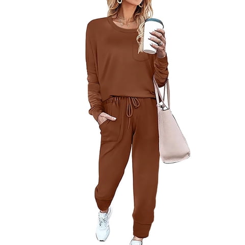 Shine Up Sweatsuit Sets for Women 2 Piece Lounge Set Loose Jogger Sets Fall Outfits Sets Solid Tracksuits with Pockets