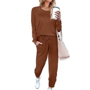 Shine Up Sweatsuit Sets for Women 2 Piece Lounge Set Loose Jogger Sets Fall Outfits Sets Solid Tracksuits with Pockets