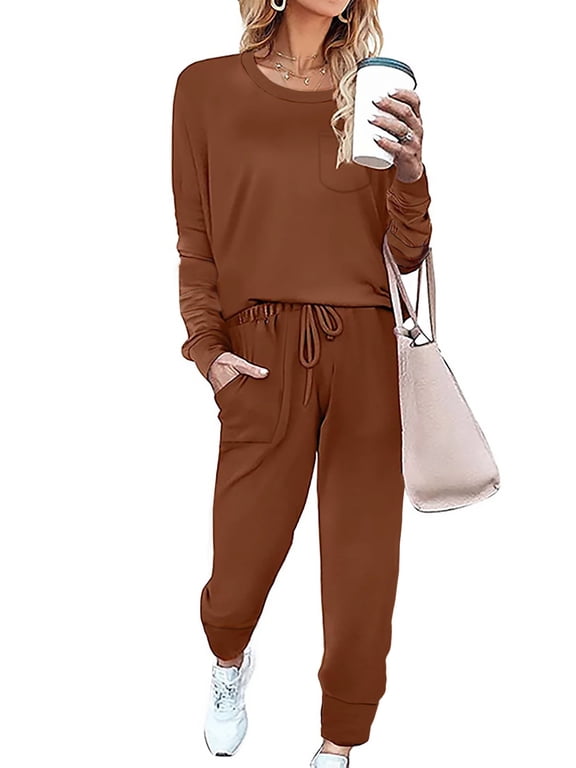 Sweatsuit Sets for Women 2 Piece Lounge Set Loose Jogger Sets Fall Outfits Sets Solid Tracksuits with Pockets