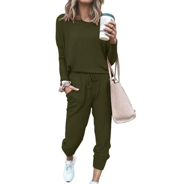 Shine Up Sweatsuit Sets for Women 2 Piece Lounge Set Loose Jogger Sets Fall Outfits Sets Solid Tracksuits with Pockets