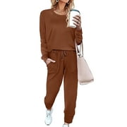 UVN Sweatsuit Sets for Women 2 Piece Lounge Set Loose Jogger Sets Fall Outfits Sets Solid Tracksuits with Pockets