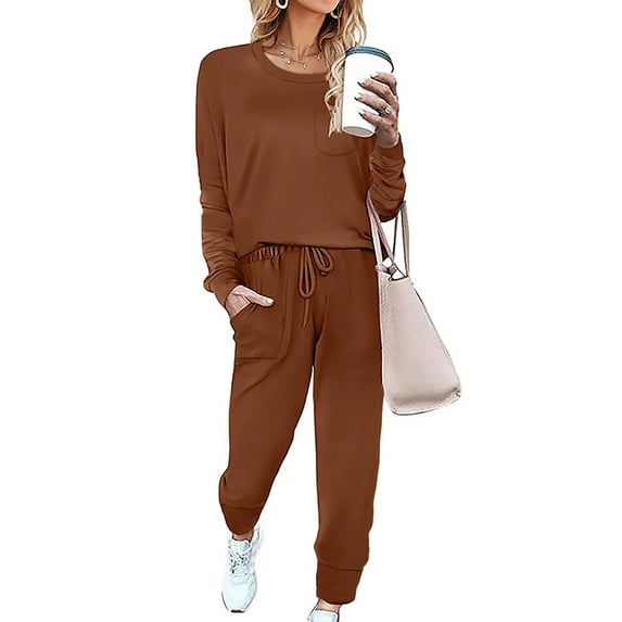 Shine Up Sweatsuit Sets for Women 2 Piece Lounge Set Loose Jogger Sets Fall Outfits Sets Solid Tracksuits with Pockets