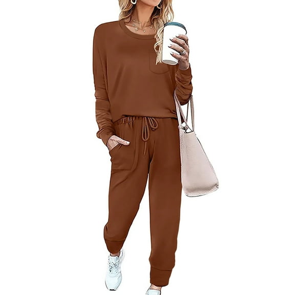 Shine Up Sweatsuit Sets for Women 2 Piece Lounge Set Loose Jogger Sets Fall Outfits Sets Solid Tracksuits with Pockets