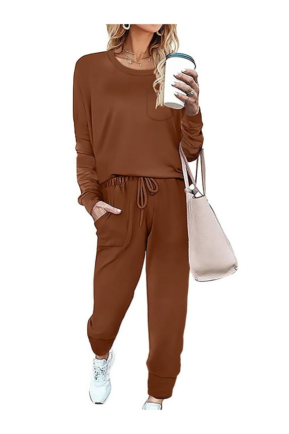 Sweatsuit Sets for Women 2 Piece Lounge Set Loose Jogger Sets Fall Outfits Sets Solid Tracksuits with Pockets