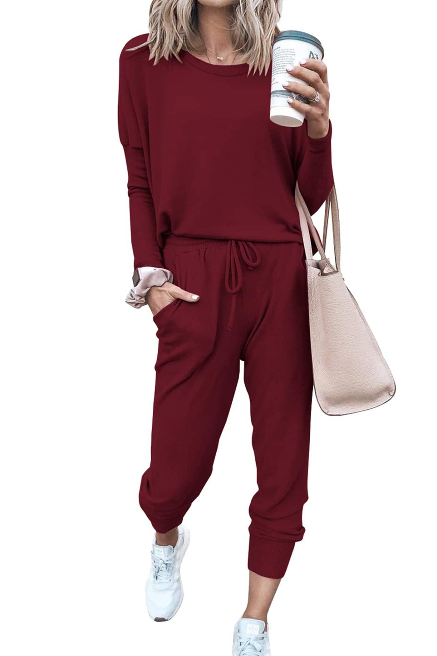 Walmart Black Friday Deals 2025 - Shine Up Sweatsuit Sets for Women 2 Piece Lounge Set Loose Jogger Sets Fall Outfits Sets Solid Tracksuits with Pockets