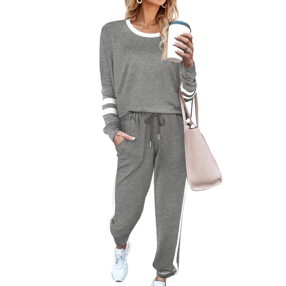 SHINE UP Sweatsuits Womens 2pcs Sets Jogger Set Casual 2 Piece Outfit Striped Sweatshirts Long Tracksuits