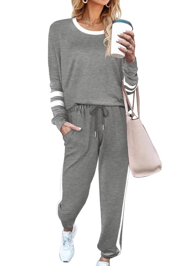 Sweatsuits Womens 2pcs Sets Jogger Set Casual 2 Piece Outfit Striped Sweatshirts Long Tracksuits