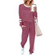 SHINE UP Sweatsuits Womens 2pcs Sets Jogger Set Casual 2 Piece Outfit Striped Sweatshirts Long Tracksuits