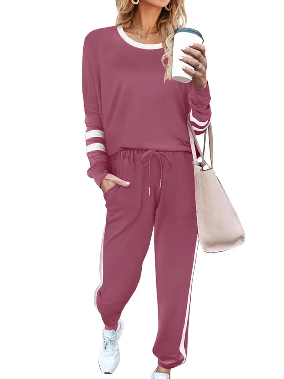 Sweatsuits Womens 2pcs Sets Jogger Set Casual 2 Piece Outfit Striped Sweatshirts Long Tracksuits