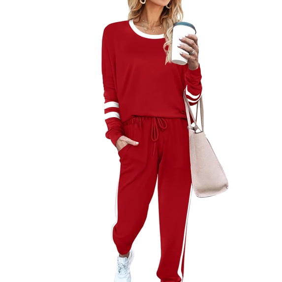 SHINE UP Sweatsuits Womens 2pcs Sets Jogger Set Casual 2 Piece Outfit Striped Sweatshirts Long Tracksuits