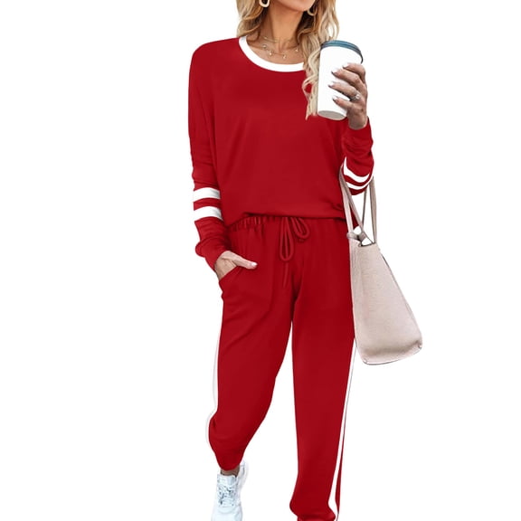 SHINE UP Sweatsuits Womens 2pcs Sets Jogger Set Casual 2 Piece Outfit Striped Sweatshirts Long Tracksuits