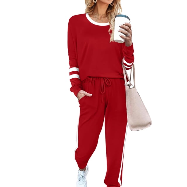 SHINE UP Sweatsuits Womens 2pcs Sets Jogger Set Casual 2 Piece Outfit Striped Sweatshirts Long Tracksuits