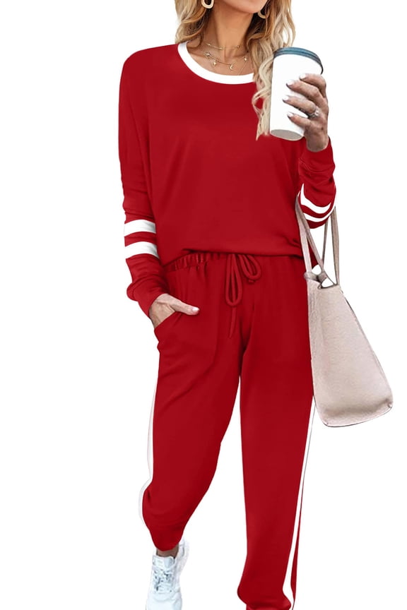 Sweatsuits Womens 2pcs Sets Jogger Set Casual 2 Piece Outfit Striped Sweatshirts Long Tracksuits