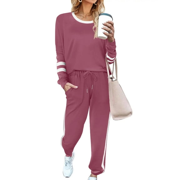 SHINE UP Sweatsuits Womens 2pcs Sets Jogger Set Casual 2 Piece Outfit Striped Sweatshirts Long Tracksuits