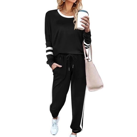 SHINE UP Sweatsuits Womens 2pcs Sets Jogger Set Casual 2 Piece Outfit Striped Sweatshirts Long Tracksuits