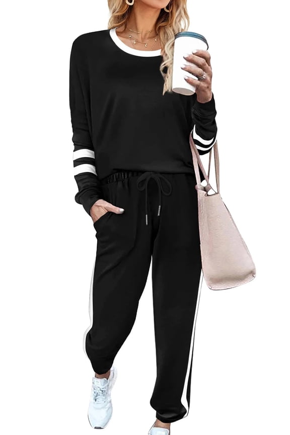 Sweatsuits Womens 2pcs Sets Jogger Set Casual 2 Piece Outfit Striped Sweatshirts Long Tracksuits