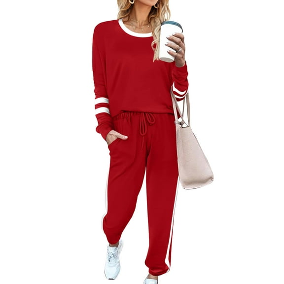 SHINE UP Sweatsuits Womens 2pcs Sets Jogger Set Casual 2 Piece Outfit Striped Sweatshirts Long Tracksuits