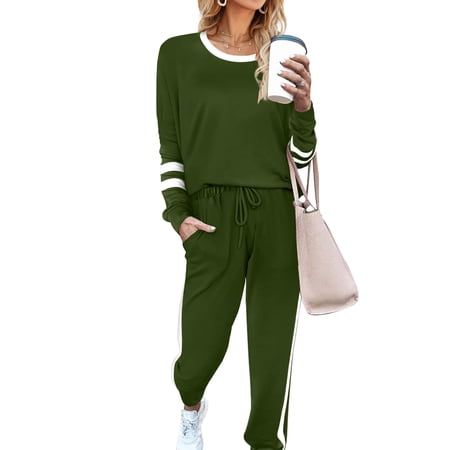 SHINE UP Sweatsuits Womens 2pcs Sets Jogger Set Casual 2 Piece Outfit Striped Sweatshirts Long Tracksuits