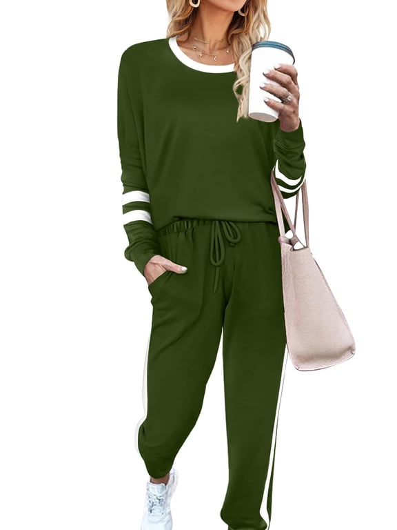 Sweatsuits Womens 2pcs Sets Jogger Set Casual 2 Piece Outfit Striped Sweatshirts Long Tracksuits