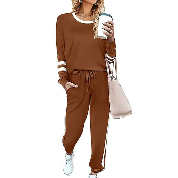 SHINE UP Sweatsuits Womens 2pcs Sets Jogger Set Casual 2 Piece Outfit Striped Sweatshirts Long Tracksuits