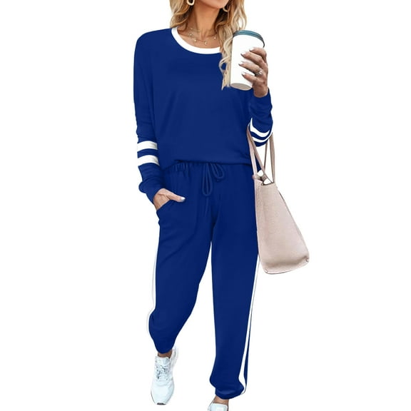 SHINE UP Sweatsuits Womens 2pcs Sets Jogger Set Casual 2 Piece Outfit Striped Sweatshirts Long Tracksuits