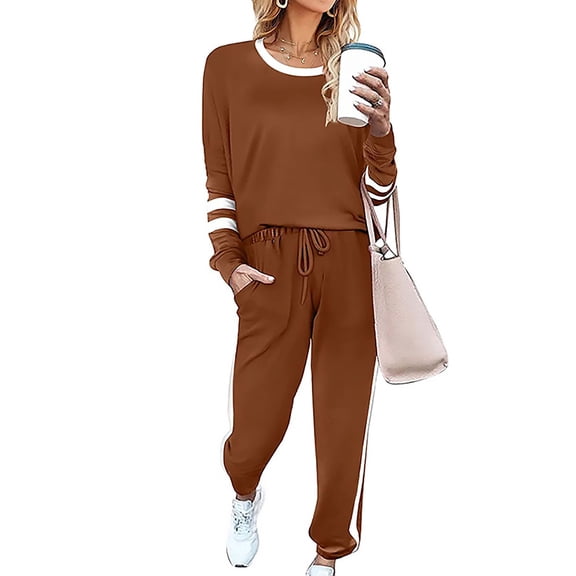 SHINE UP Sweatsuits Womens 2pcs Sets Jogger Set Casual 2 Piece Outfit Striped Sweatshirts Long Tracksuits