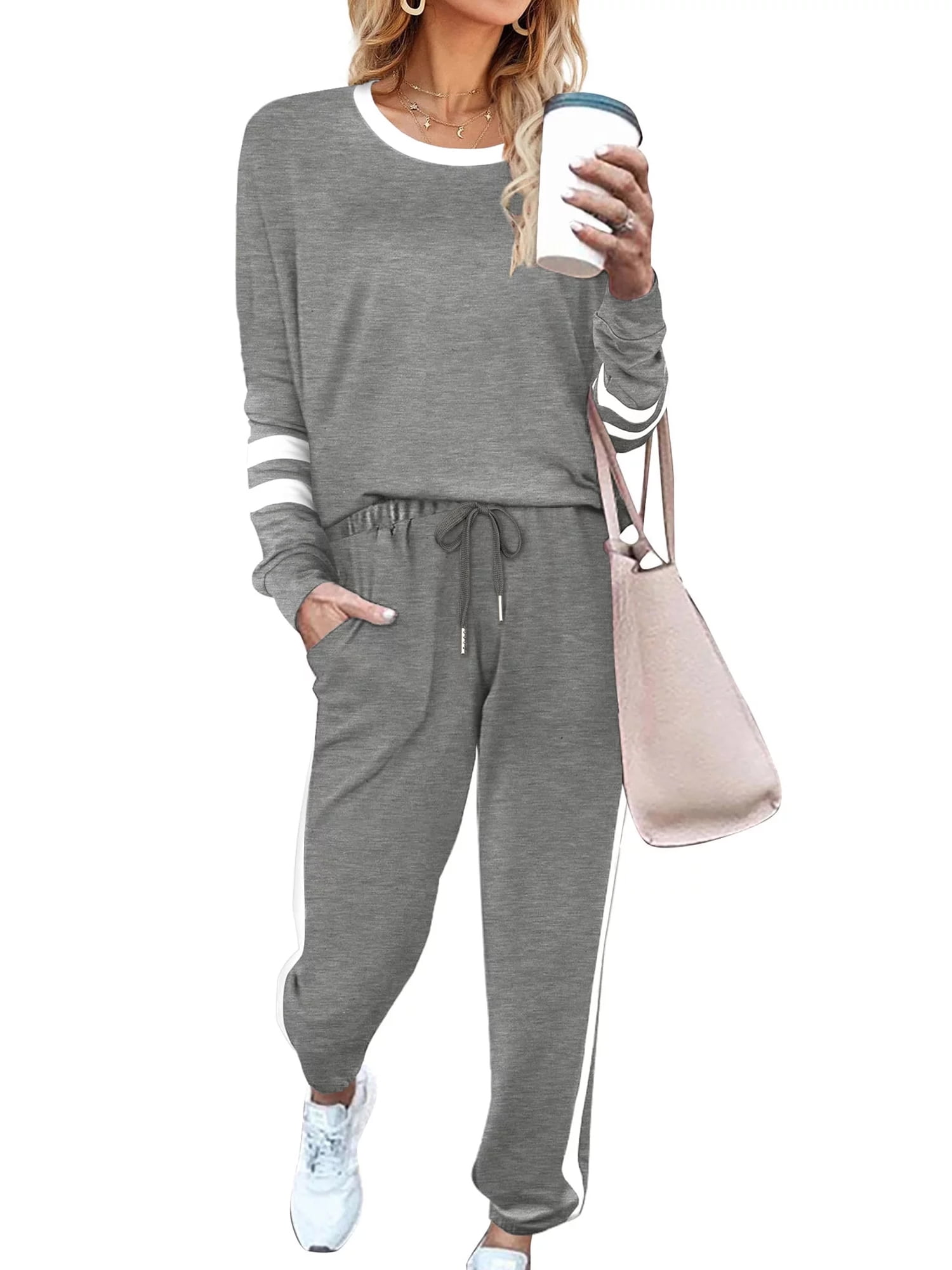 Walmart discounts of Walmart Black Friday Deals 2025 UVN Womens Tracksuit, Two Piece Sweatsuit Set, Striped Sweatshirt and Sweatpants, Comfy Jogger Outfit