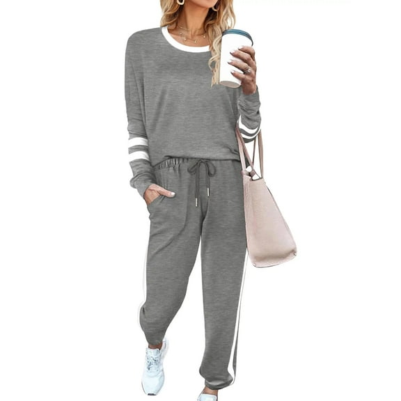 SHINE UP Sweatsuits Womens 2pcs Sets Jogger Set Casual 2 Piece Outfit Striped Sweatshirts Long Tracksuits