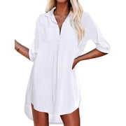 UVN Swimsuit Cover Up 3/4 Sleeve V Neck Shirts for Women Bathing Suit Cover Up Summer Tops