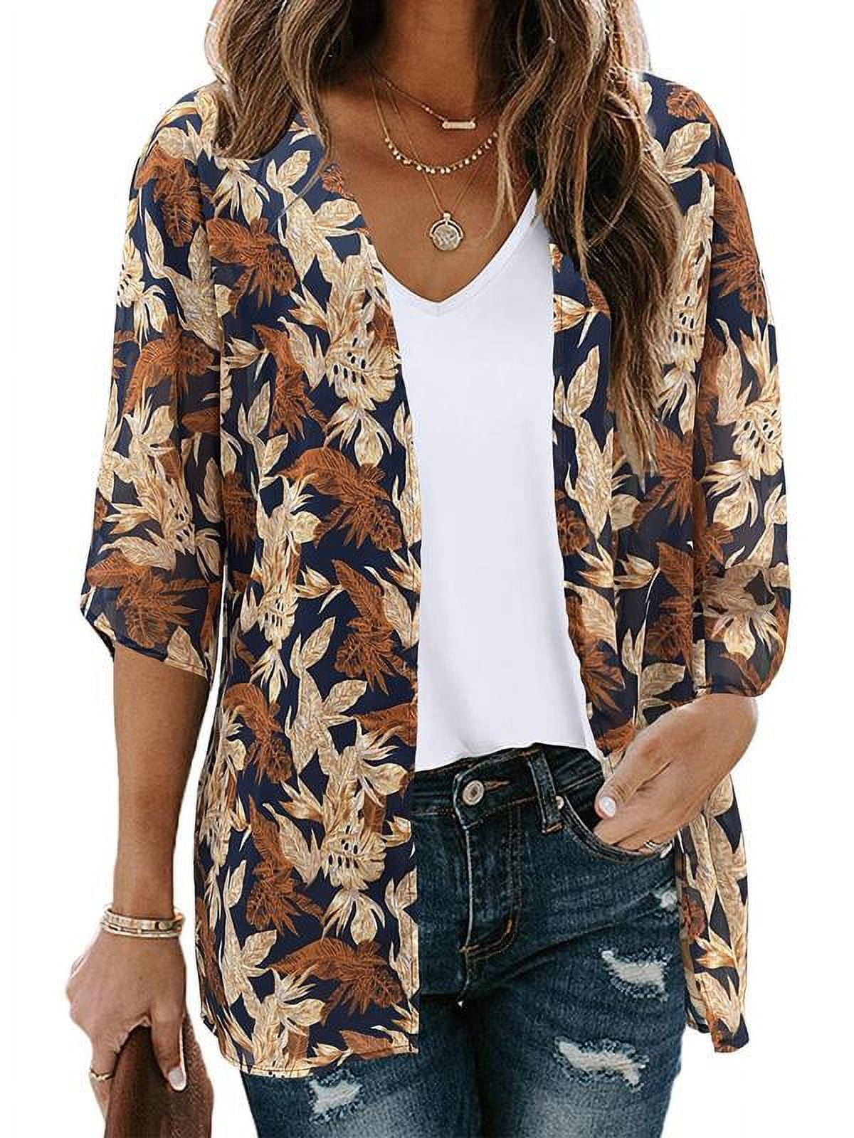 UVN Swimsuits Cover Ups for Women Print Kimono Plus Size Summer Tops