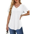thumbnail image 1 of UVN Summer Blouses for Women Short Sleeves V Neck Shirts Curved Hem Loose Fit Tunic Tops, 1 of 10