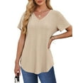 thumbnail image 1 of UVN Summer Blouses for Women Short Sleeves V Neck Shirts Curved Hem Loose Fit Tunic Tops, 1 of 10