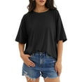 thumbnail image 1 of UVN T Shirts for Women Summer Casual Short Sleeve Tops Ladies Oversized Loose Crewneck Basic Tees, 1 of 8