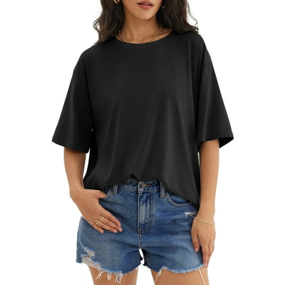 UVN T Shirts for Women Summer Casual Short Sleeve Tops Ladies Oversized Loose Crewneck Basic Tees