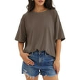 thumbnail image 1 of UVN T Shirts for Women Summer Casual Short Sleeve Tops Ladies Oversized Loose Crewneck Basic Tees, 1 of 8