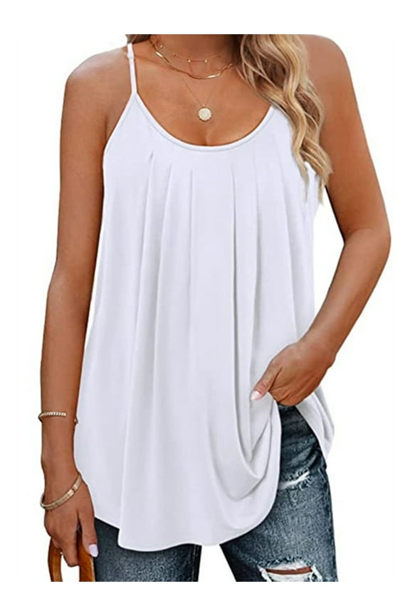 Tank Tops for Women Pleat Spaghetti Strap Camisole Sleeveless Summer Tops Loose Fit Beach Tank Ladies Casual Tank Top