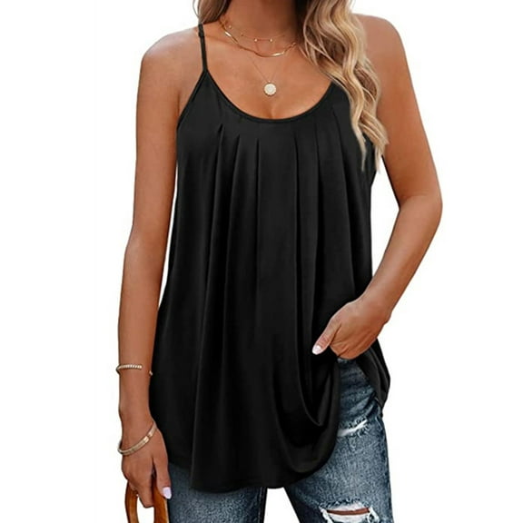 UVN Tank Tops for Women Pleat Spaghetti Strap Camisole Sleeveless Summer Tops Loose Fit Beach Tank Ladies Casual Tank Top