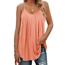 UVN Tank Tops for Women Pleat Spaghetti Strap Camisole Sleeveless Summer Tops Loose Fit Beach Tank Ladies Casual Tank Top