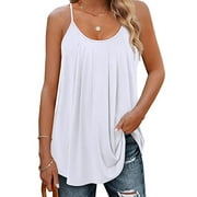 UVN Tank Tops for Women Pleat Spaghetti Strap Camisole Sleeveless Summer Tops Loose Fit Beach Tank Ladies Casual Tank Top