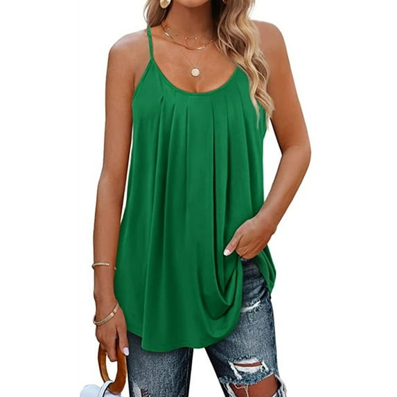 UVN Tank Tops for Women Pleat Spaghetti Strap Camisole Sleeveless Summer Tops Loose Fit Beach Tank Ladies Casual Tank Top