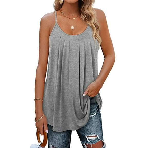 UVN Tank Tops for Women Pleat Spaghetti Strap Camisole Sleeveless Summer Tops Loose Fit Beach Tank Ladies Casual Tank Top